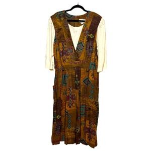 Karis Korner Boho Ethnic Midi Dress Women Size M Artisan Vintage Folk Revival